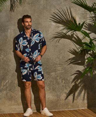 Men's All-Over Tropical Print Short-Sleeve Button-Down Shirt