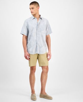 Men's Sand Desert Leaf-Print Linen Blend Shirt