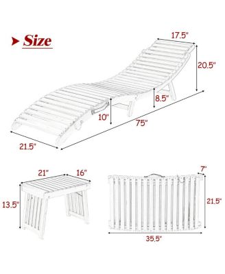 3 PCS Folding Eucalyptus Lounge Chair & Table Set w/ Double-sided Cushion