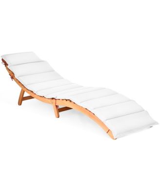 Outdoor Folding Chaise Eucalyptus Lounge Chair w/ Double-sided Cushion