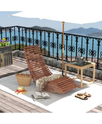 Acacia Wood Patio Chaise Lounge Chair Outdoor Rocking Chair w/ Slatted Design