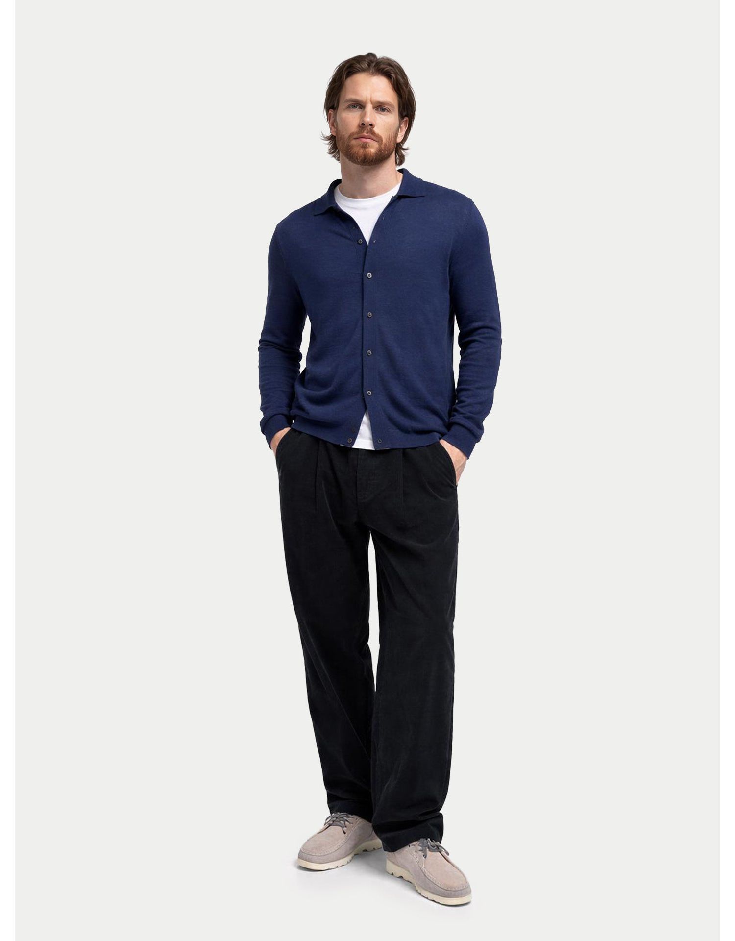 Men's Cashmere Silk Polo-Neck Cardigan