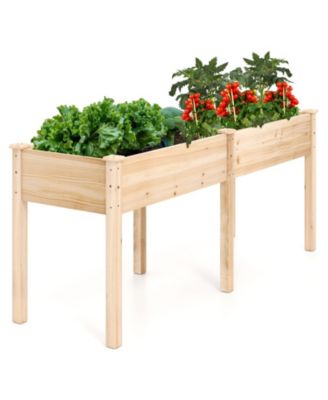 Outdoor Raised Garden Bed with Divider Panel and Drainage Holes