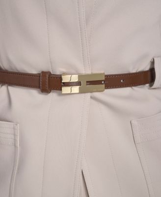 Women's Faux-Leather Belted Stand-Collar Jacket