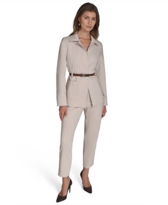 Women's Faux-Leather Belted Stand-Collar Jacket