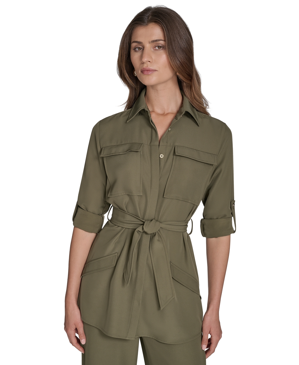 Women's Soft Suiting Belted Utility Shirt - Sage