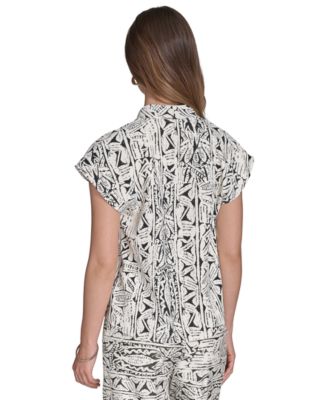 Women's Printed V-Neck Cap-Sleeve Top