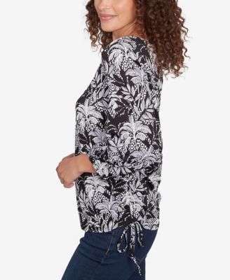 Petite Monotone Palms Puff Print Side Tie Top