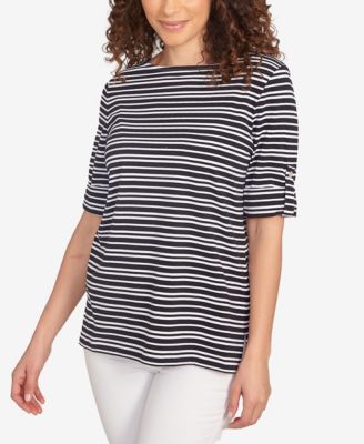 Petite Variegated Stripe Knit T Shirt