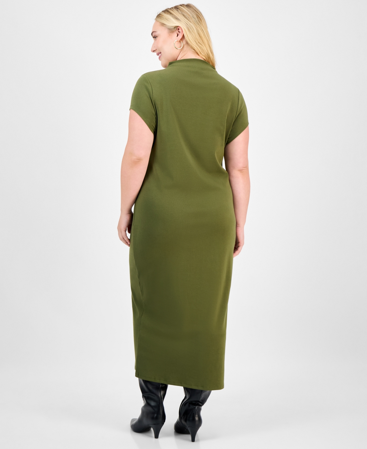 Bar Iii Trendy Plus Ribbed Mock-neck Midi Dress, Macy's Exclusive In Green
