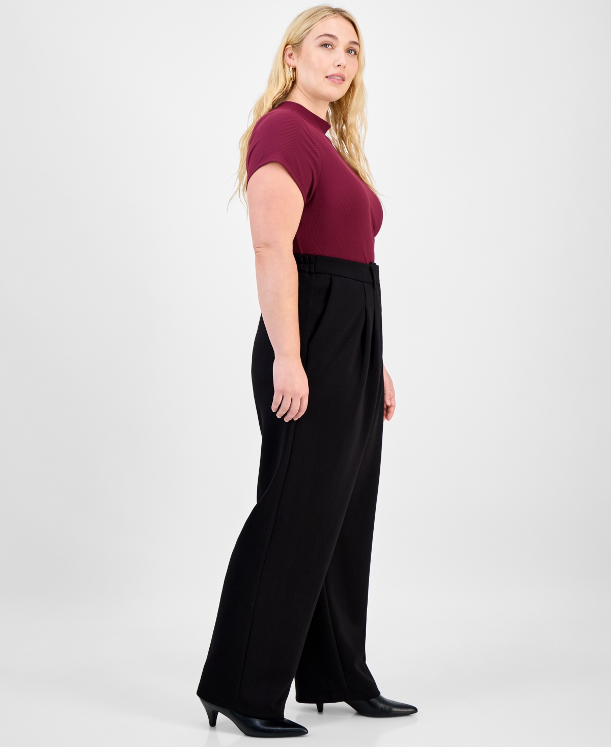 Bar Iii Trendy Plus Scuba Wide-leg Pants, Macy's Exclusive In Black