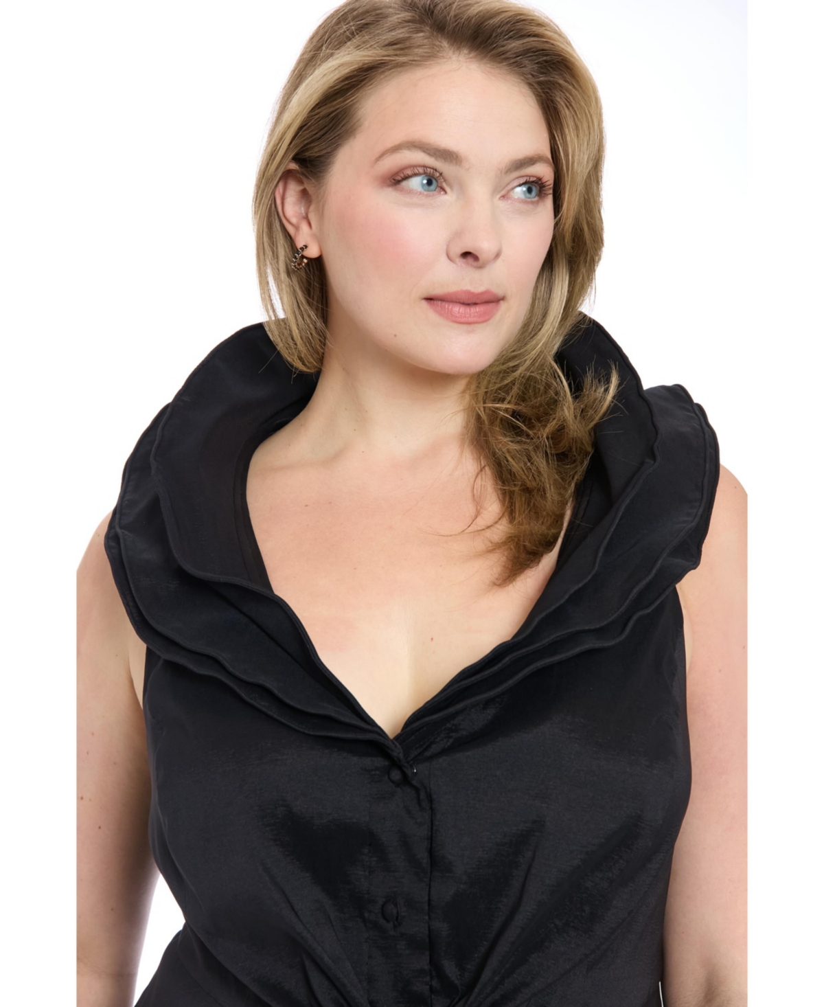 Muse Plus Sleeveless Knot-Front Taffeta Top