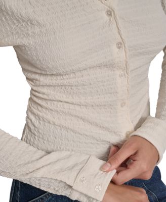 Women's Textured Collared Button-Front Top