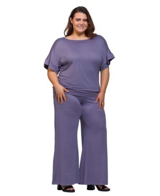 Plus Size Boat Neck Top and Wide Leg Pants Set