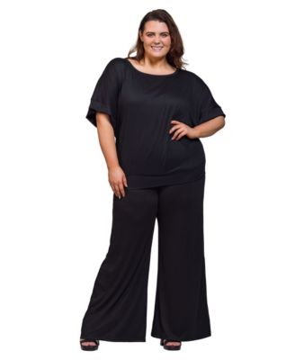 Plus Size Boat Neck Top and Wide Leg Pants Set