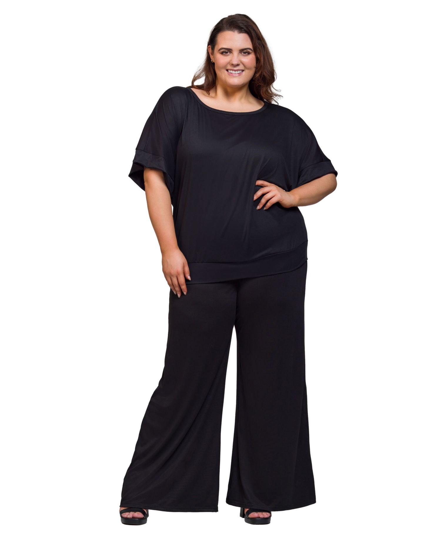 Топ с вырезом лодочкой большого размера и широкие брюки в комплекте