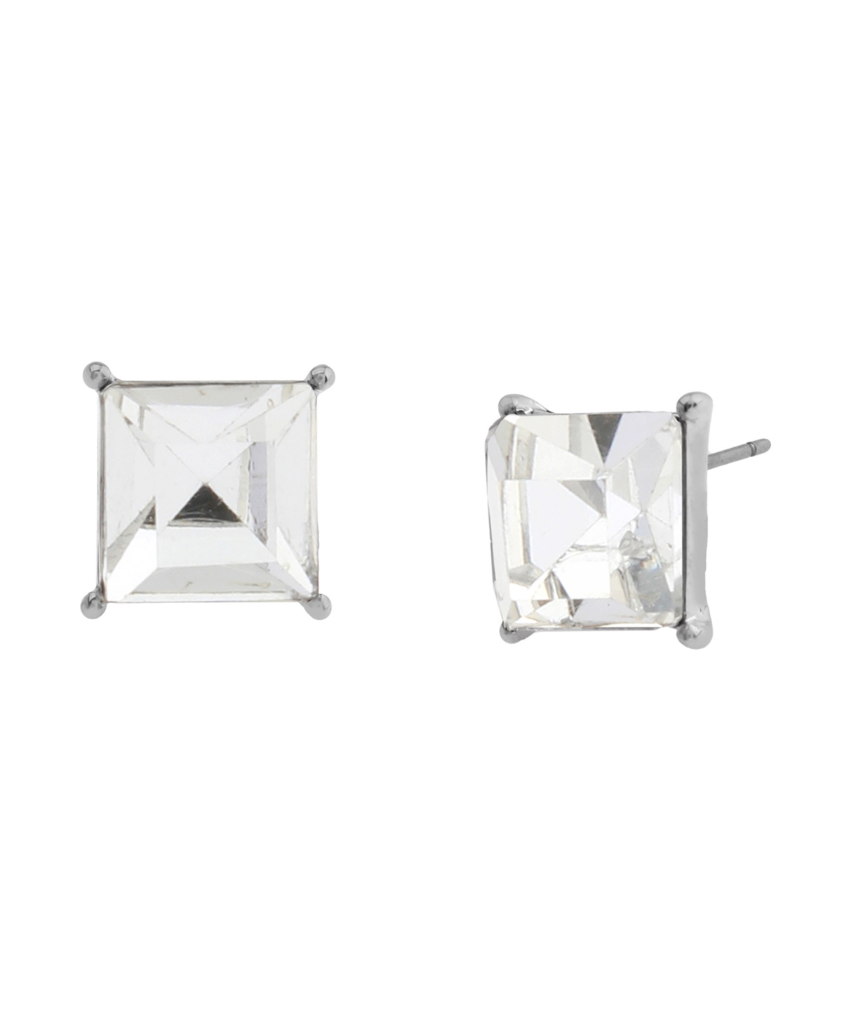 Punk Romance Stone Square Stud Earrings - Crystal, Rhodium