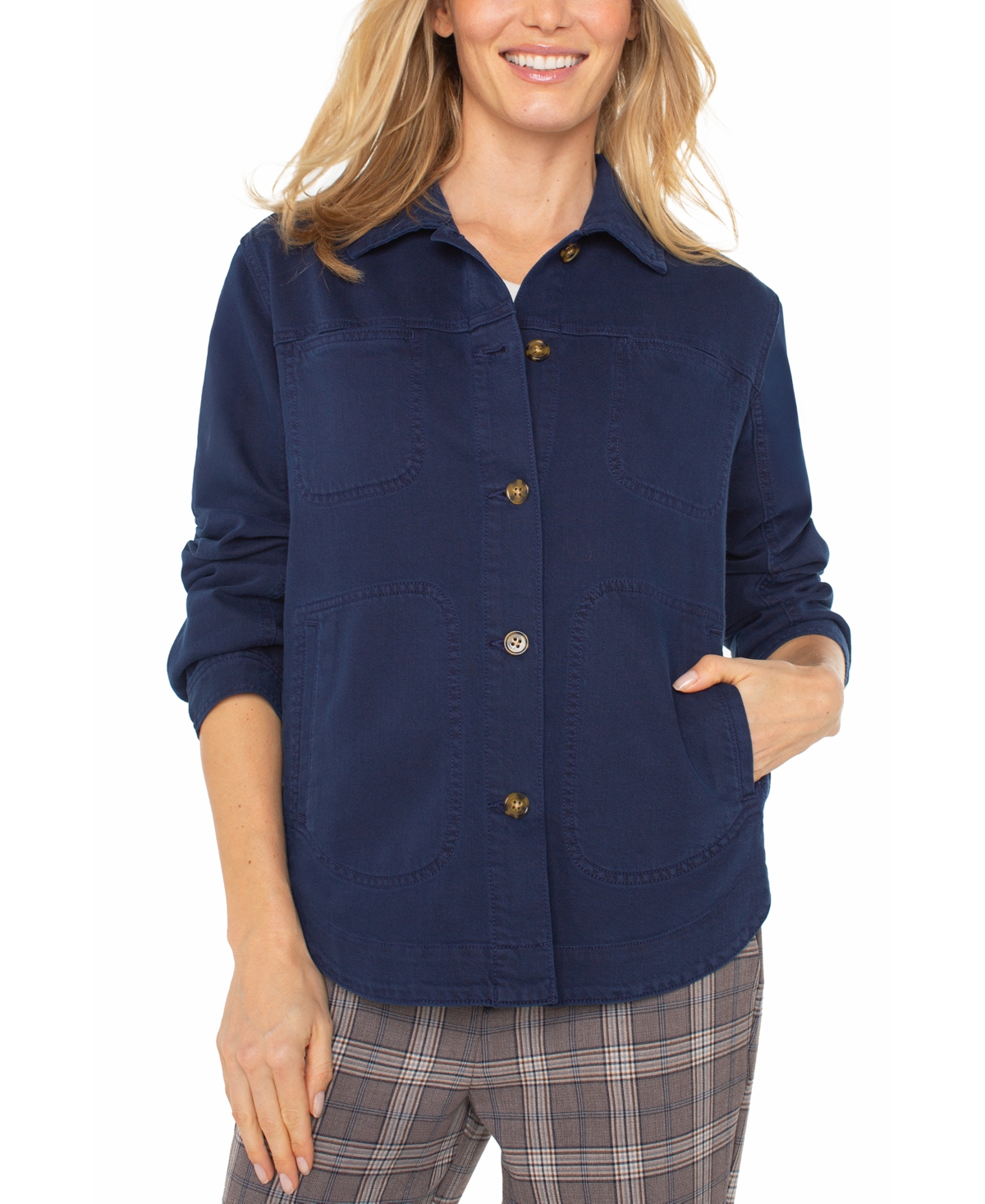 Liverpool Los Angeles Women's Button-front Shirt Jacket In Blue