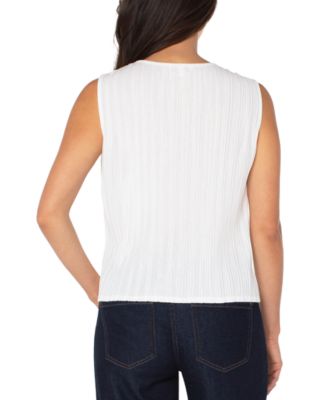Women's Crewneck Sleeveless Pleated Knit Top