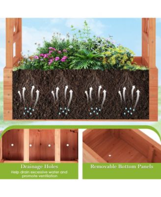 Raised Garden Bed Elevated Planter Box with Trellis and Hanging Roof