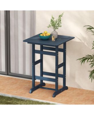 Square Bar Table Dining Table with Slatted Tabletop for Poolside