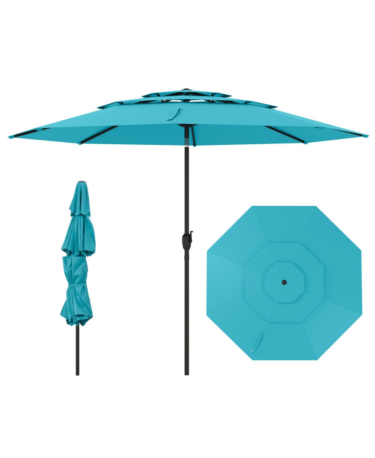3-tier Vented Patio Umbrella with Push Button Tilt - Turquoise