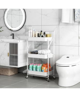 4 tier Rolling Utility Cart with Lockable Wheels, Adjustable Baskets Metal Storage Cart for Home Kitchen