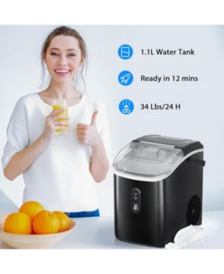 Nugget Ice Maker Countertop with Handle, 35Lbs/24Hrs,7 Mins Fast Ice Making, Stainless Steel Pellet Ice Maker with Ice Basket/Ice Scoop for Home/Bar/Party/Office