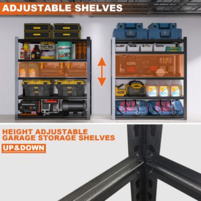 59inch Wide Black Metal Shelves with 5 Removable Dividers Large Capacity Strong Load Bearing for Garage
