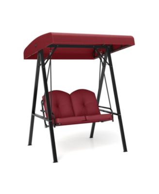 2-Person Outdoor Porch Swing with A-Shaped Metal Stand and Adjustable Canopy