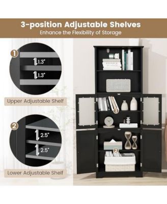6-Tier Freestanding Bathroom Cabinet with 2 Open Compartments and Adjustable Shelves