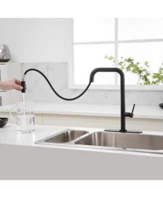 Single Handle Pull-Down Sprayer 1 Spray High Arc Kitchen Faucet With Deck Plate in Brushed Nickel