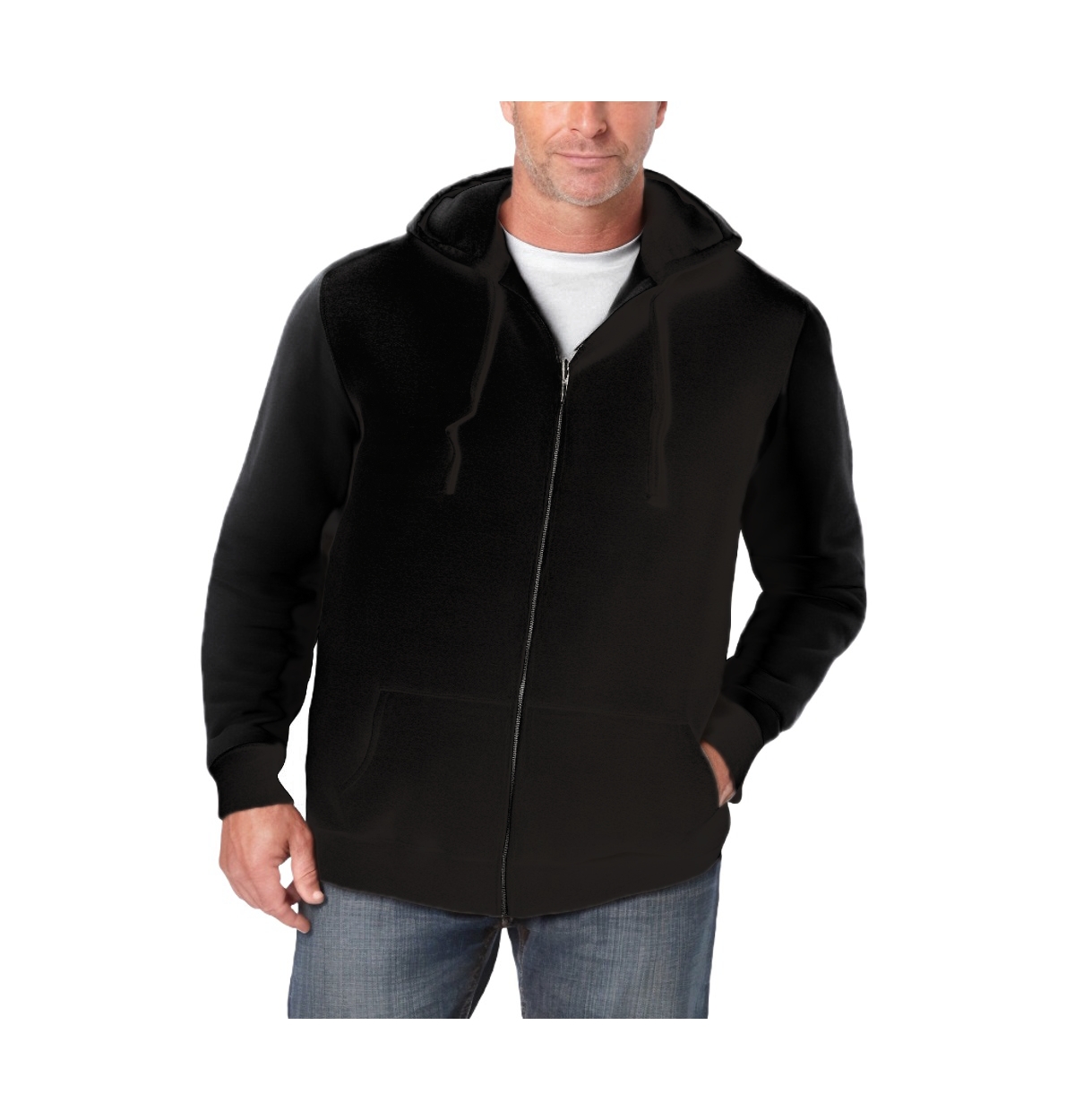Big & Tall Longer-Length Fleece Full Zip Hoodie - Heather charcoal