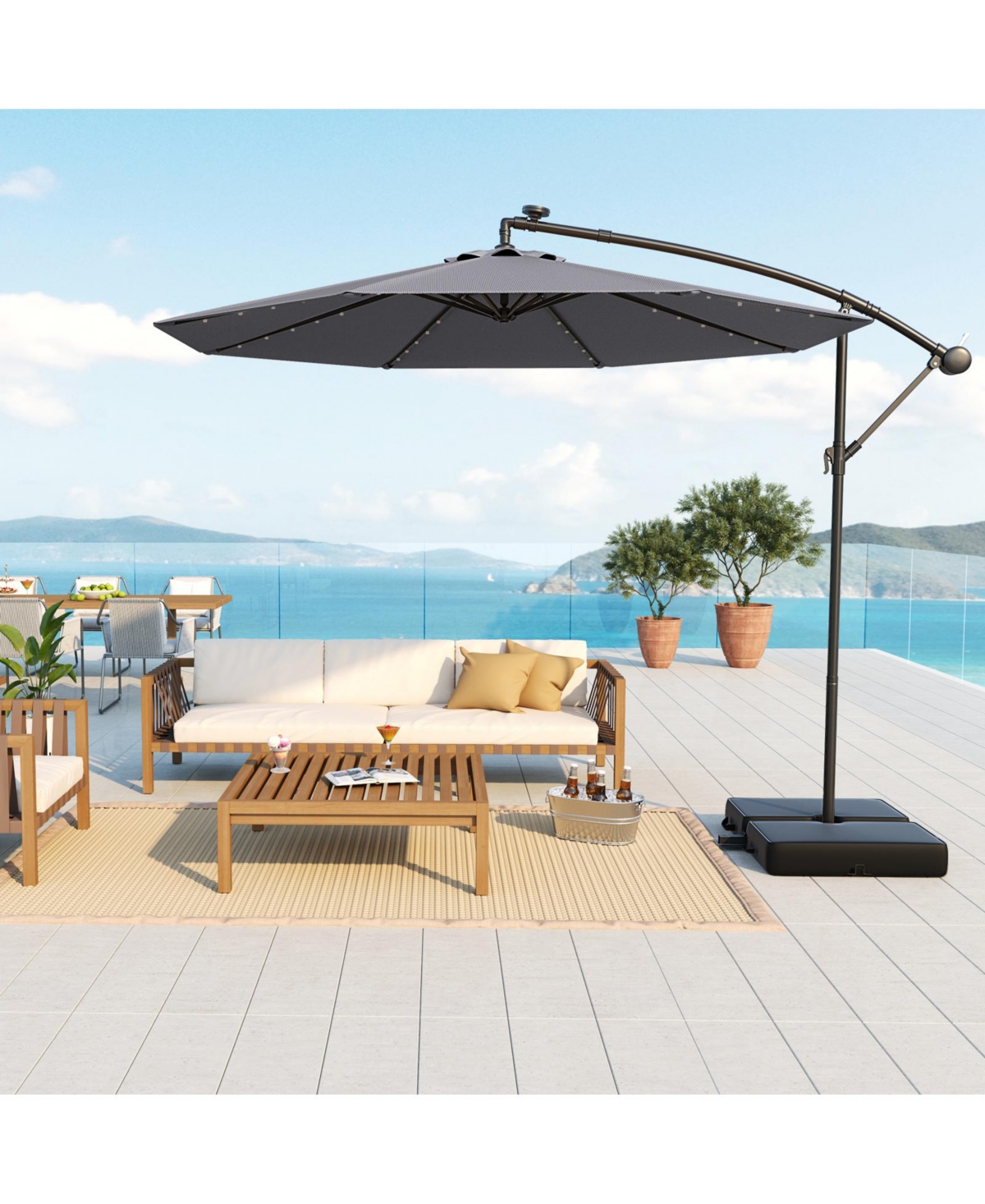 Slickblue Patio Umbrella Offset Cantilever with 40 Solar Powered Lights