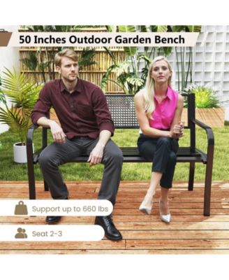 Garden Bench with Patterned Backrest and Curved Armrests