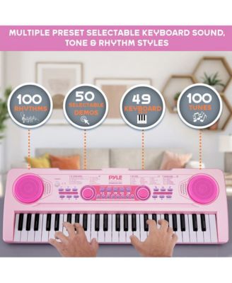 Kids Pink 49-Key Light-Up Karaoke Piano Keyboard with Mic - PKBRD4912PK
