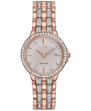 image of Citizen Women-s Eco-Drive Crystal Accent Rose Gold-Tone Stainless Steel Bracelet Watch 28mm EW2348-56A