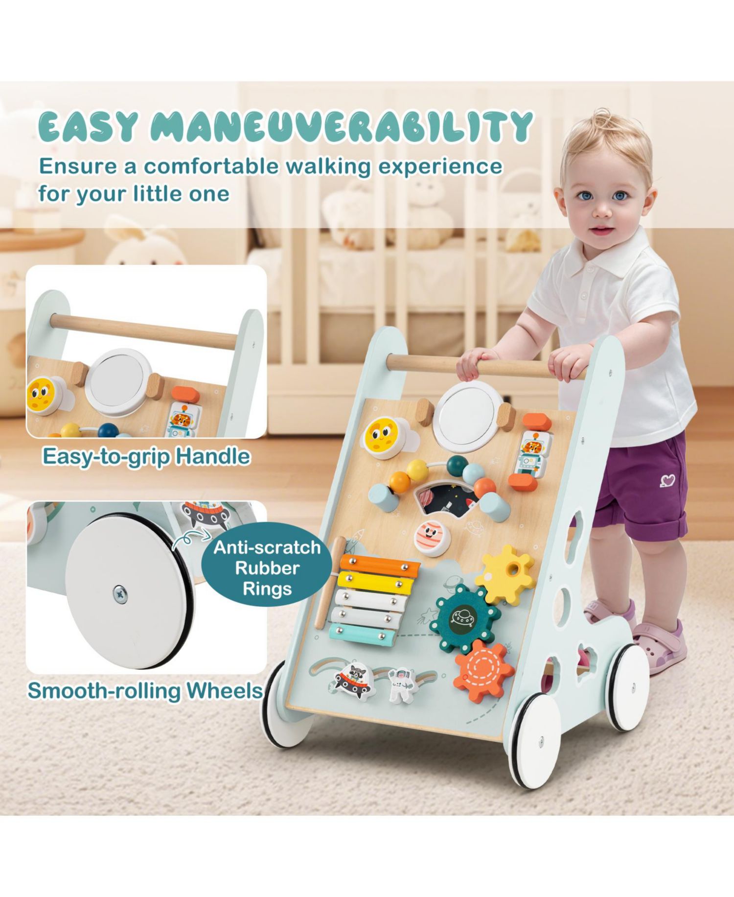 Kids Push Walker Learning Activity Center with Wheels