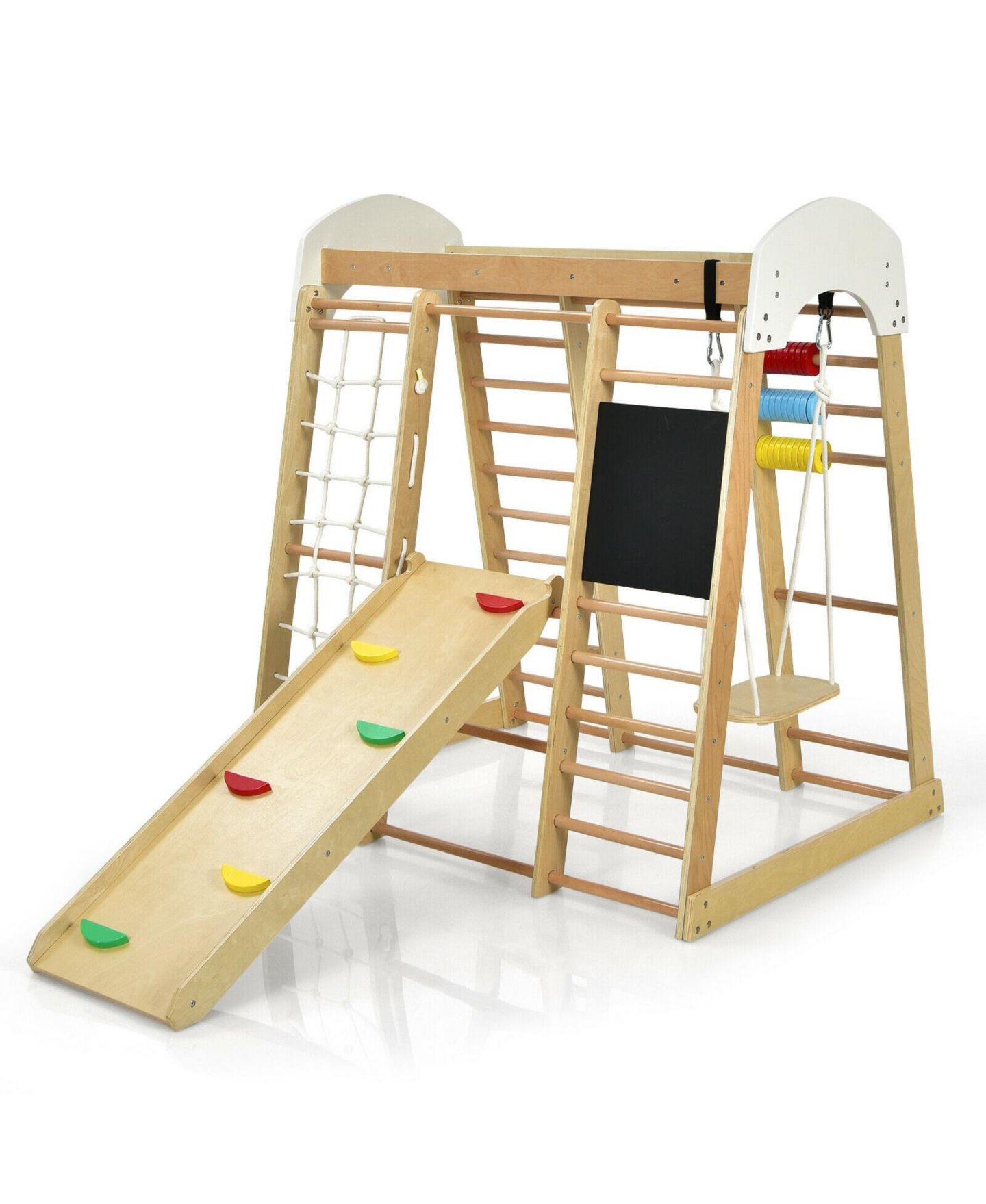 Детский игровой набор Mecale 8-in-1 Wooden Climber Play Set with Slide and Swing, Supports 110 lbs, Ages 3+, цвет: Натуральный — фото 2
