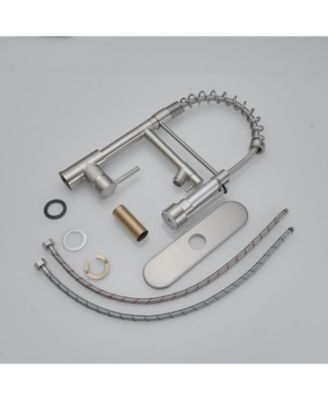 Contemporary Single Handle Pull-Down Spring Faucet with Sprayer and Deck Plate Commercial Kitchen Faucet