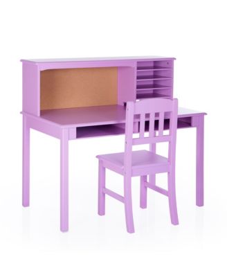 Kids Media Desk and Chair Set - Kids Desk and Chair Set, Study Table for Kids with Hutch and Shelf, Wood Bedroom Furniture Set