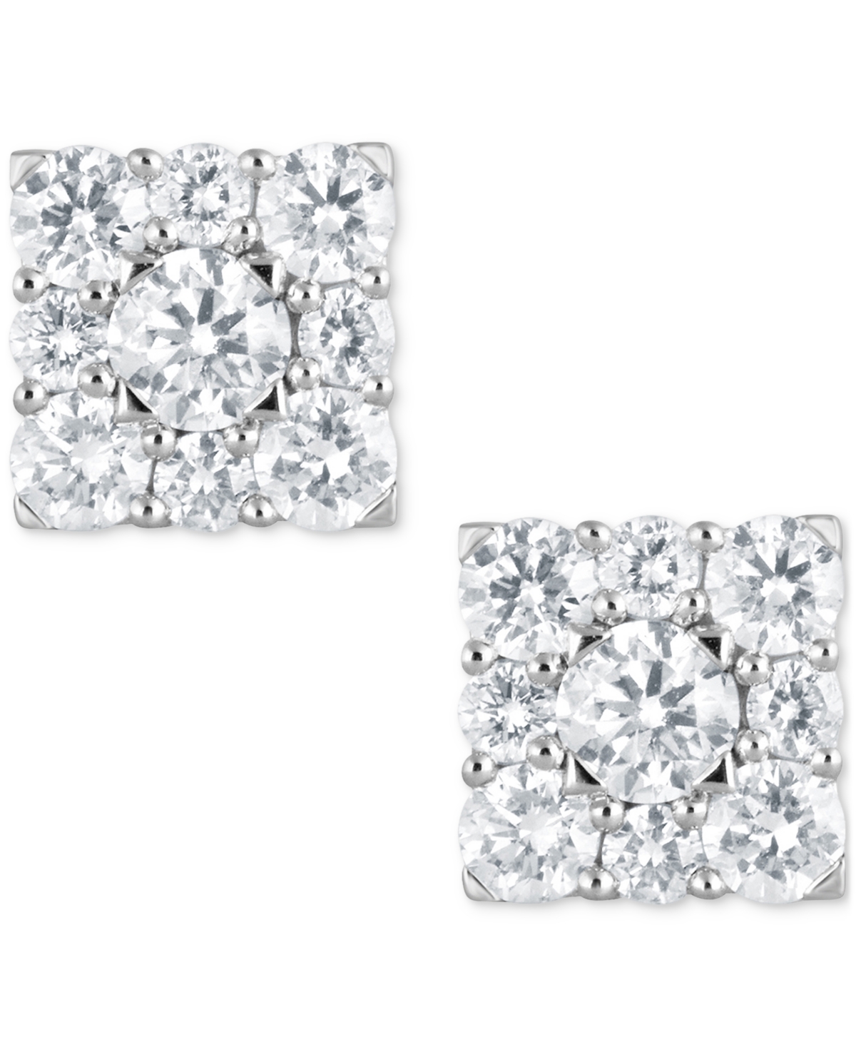 Forever Grown Diamonds Lab Grown Diamond Square Cluster Stud Earrings (1 Ct. T.w.) In Sterling Silver In Silver