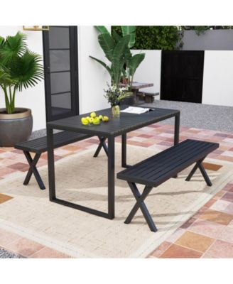 Patio Metal Bench with Slatted Seat and X-Shaped Legs for Outdoor Seating