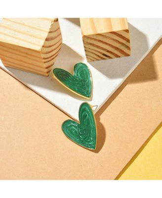 Women's Green  Enamel Heart Stud Earrings