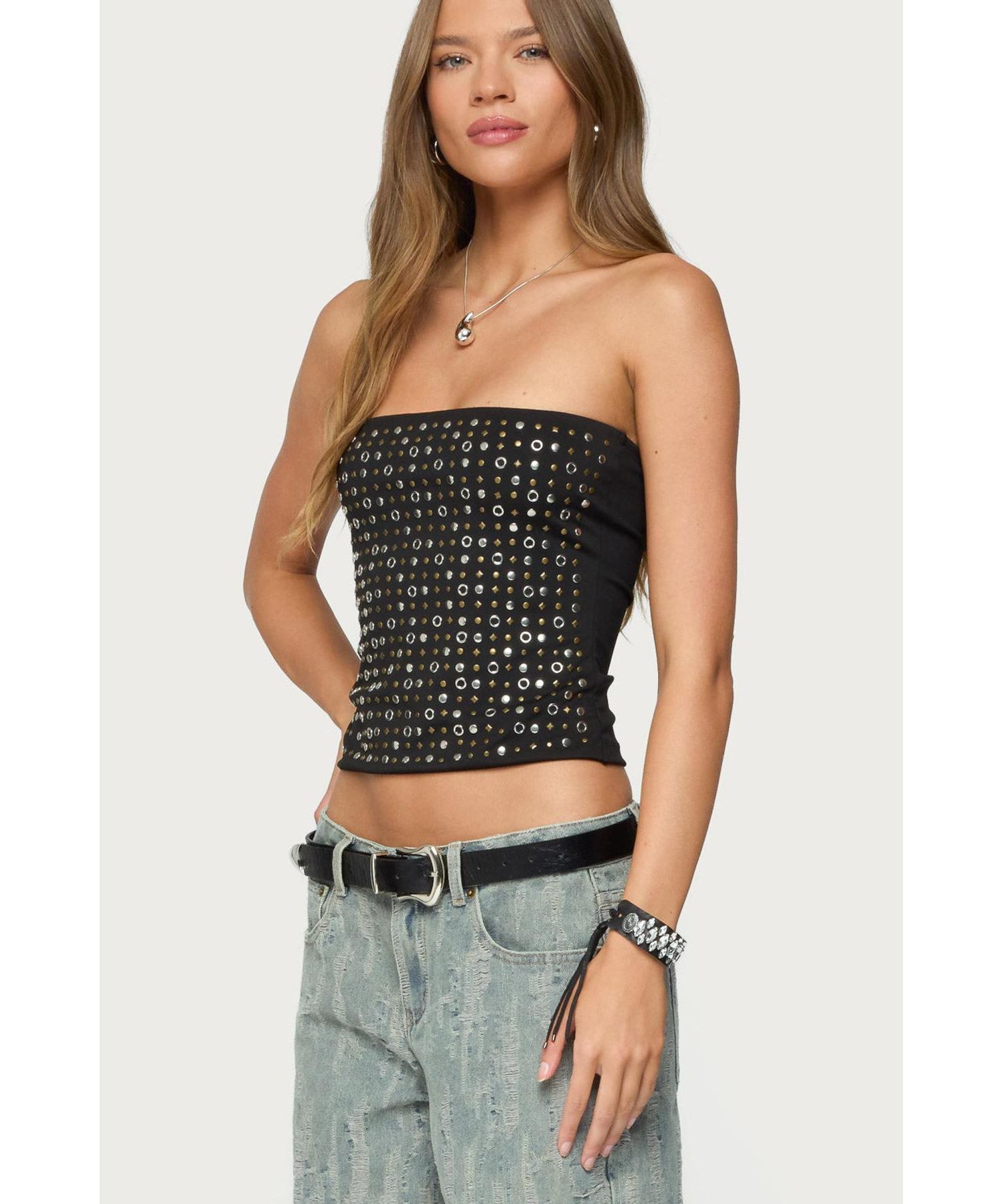 Women's Blanco Studded Grommet Tube Top