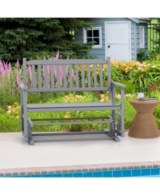 2 Seats Outdoor Glider Bench with Armrests and Slatted Seat