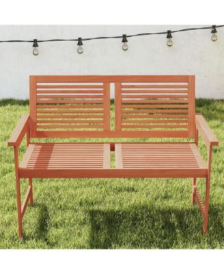 Outdoor Bench 2-Person Patio Bench with Slatted Backrest and Seat