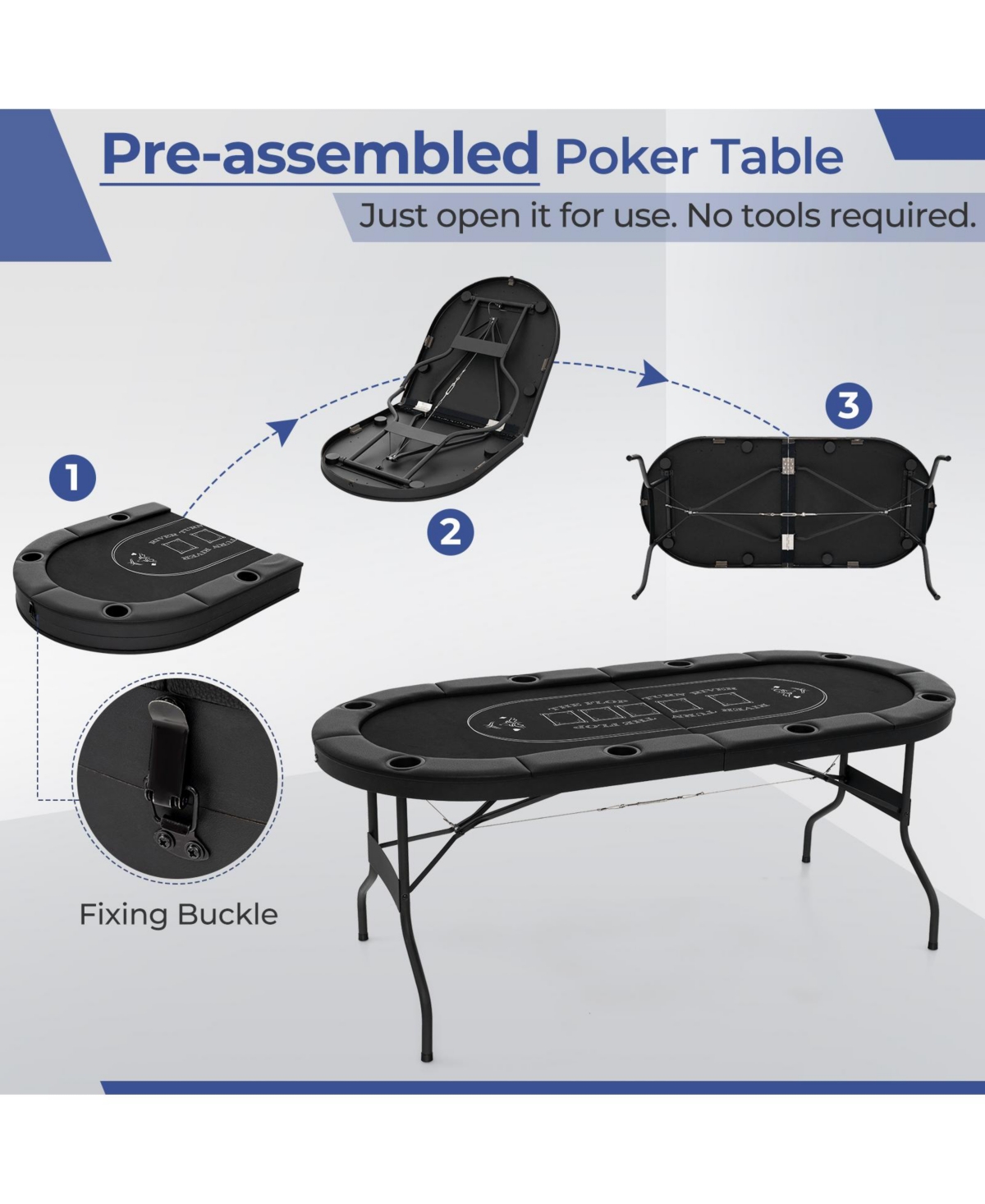 Foldable Poker Table for 8 Players Portable Oval Card Board Game