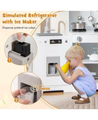 Pretend Play Kitchen Wooden Toy Set with Range Hood Real Sounds and Lights