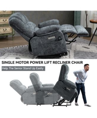 CASAINC 23"W Seat High-Back Chenille Power Lift Recliner Chair with 8-Point Vibration Massage and Lumbar Heating